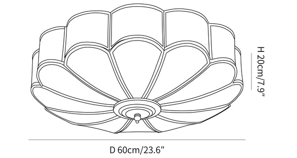 Diagramma delle dimensioni di 6 teste per plafoniera da incasso in vetro a forma di fiore