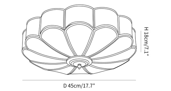 Diagramma delle dimensioni di 4 teste per plafoniera da incasso in vetro a forma di fiore