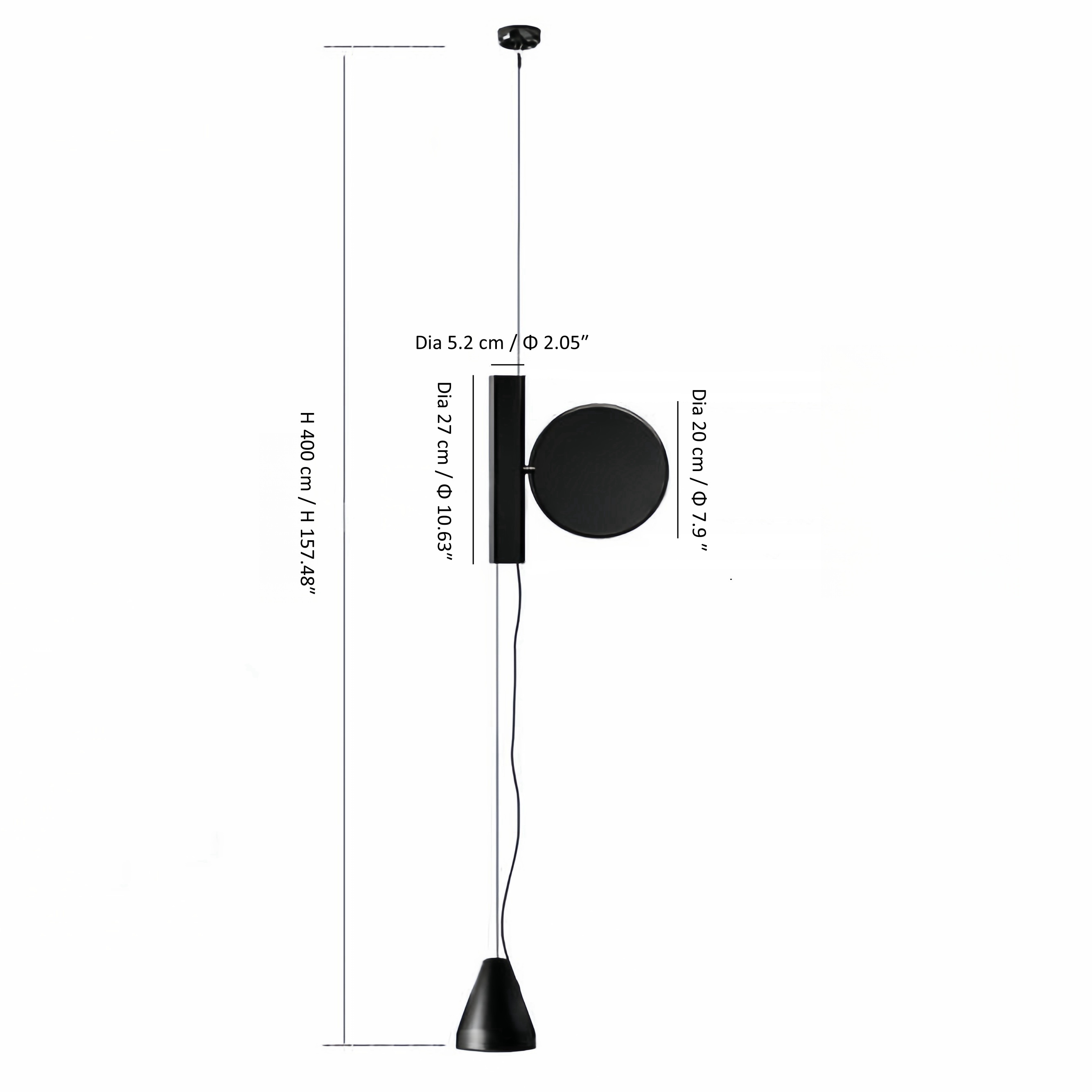 Maattekening voor de verstelbare hanglamp