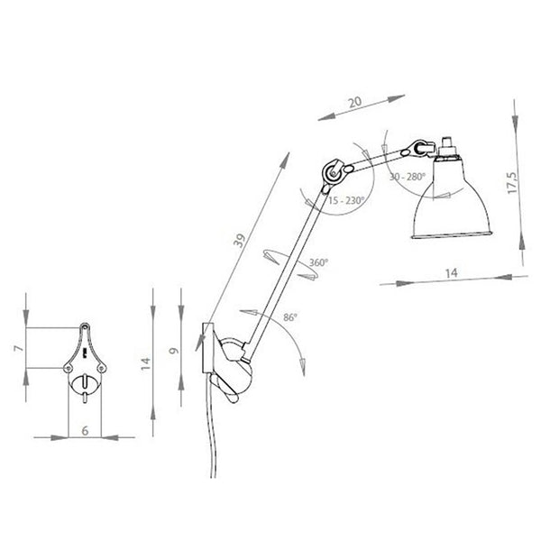 Schéma des dimensions du plafonnier Lampe Gras modèle B 39 cm