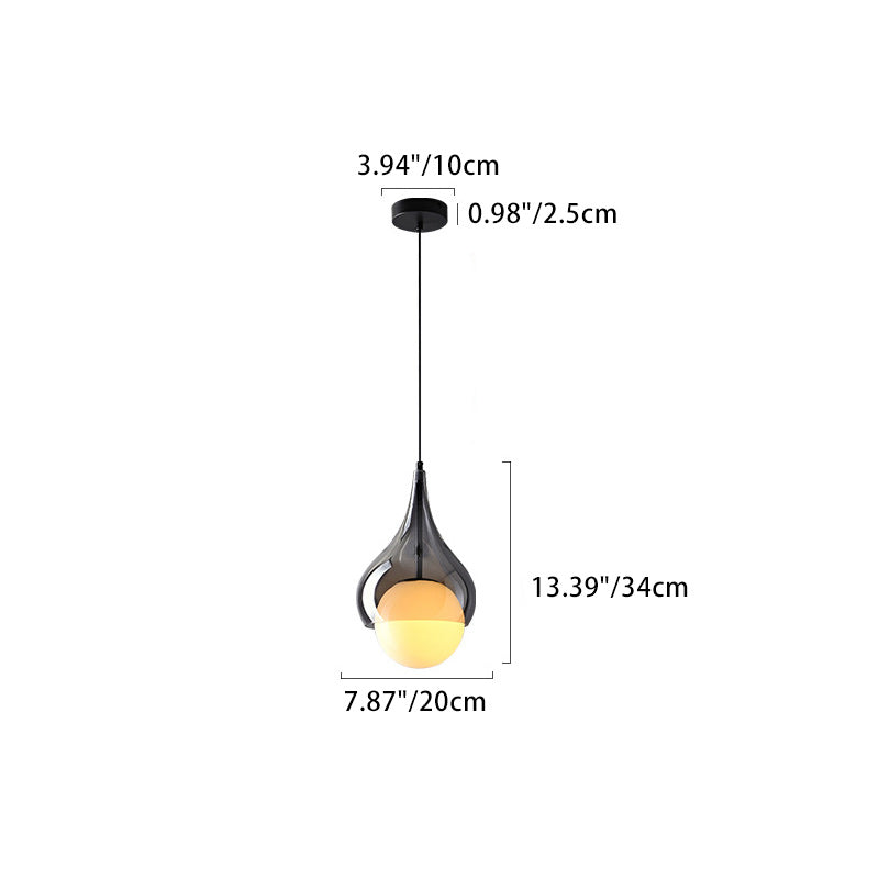 Maatdiagram voor een hanglamp met enkele waterdruppel.