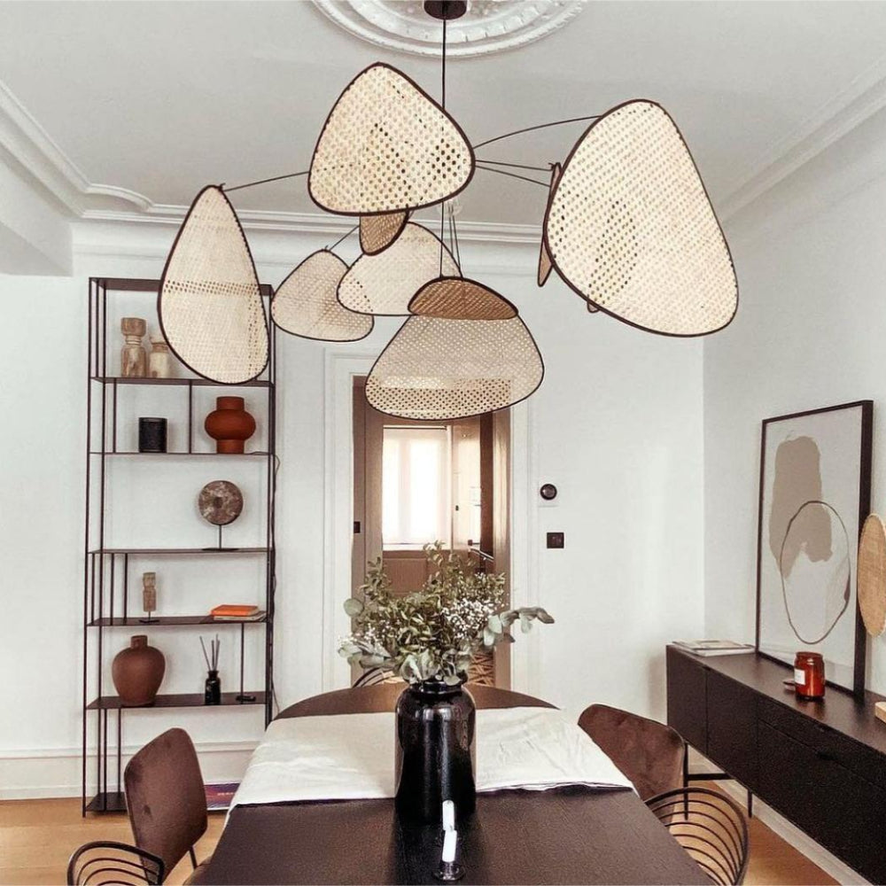 Ambient light filtered through woven pendant shade