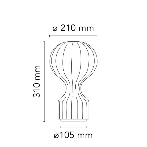 Afmetingsschema voor de tafellamp met heteluchtballon (diameter 21 cm x hoogte 31 cm)