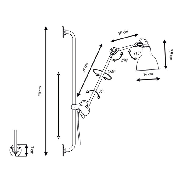 Schéma des dimensions du plafonnier Lampe Gras modèle E 78 cm