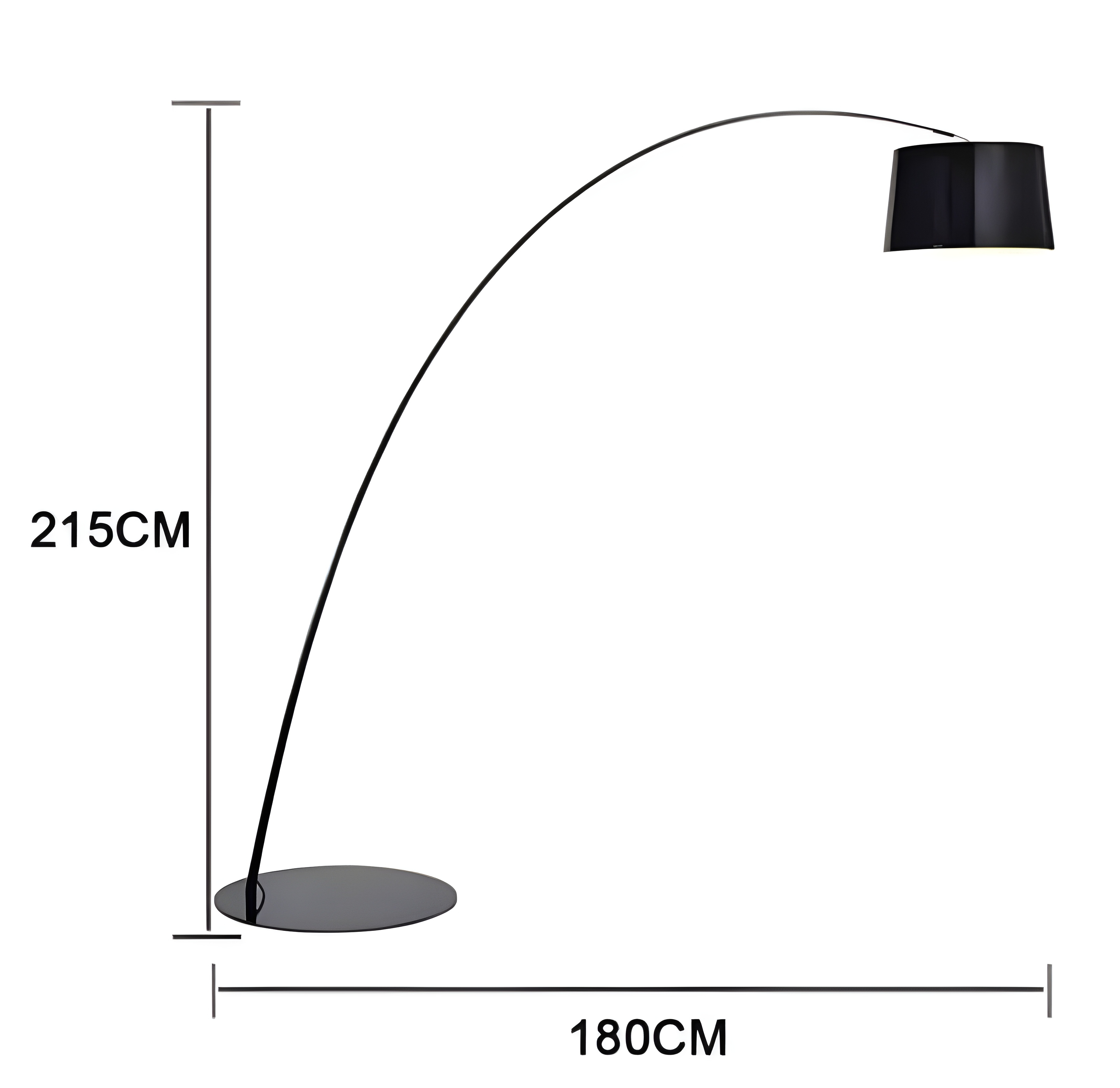 Schéma dimensionnel du lampadaire Atmospheric Slim : diamètre 180 cm et hauteur 215 cm