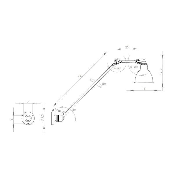 Schéma des dimensions du plafonnier Lampe Gras modèle C 59 cm