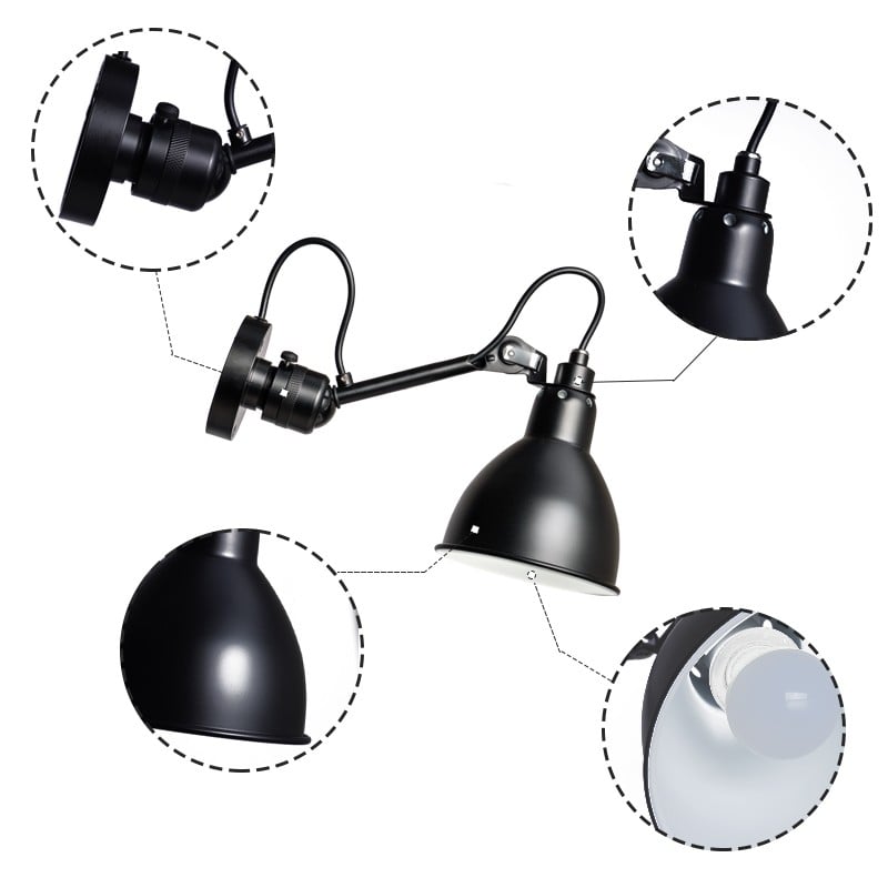Détail de construction de la lampe à bras réglable noire