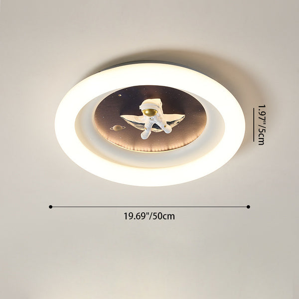 Afmetingstekening met de breedte en hoogte van de ronde plafondlamp.
