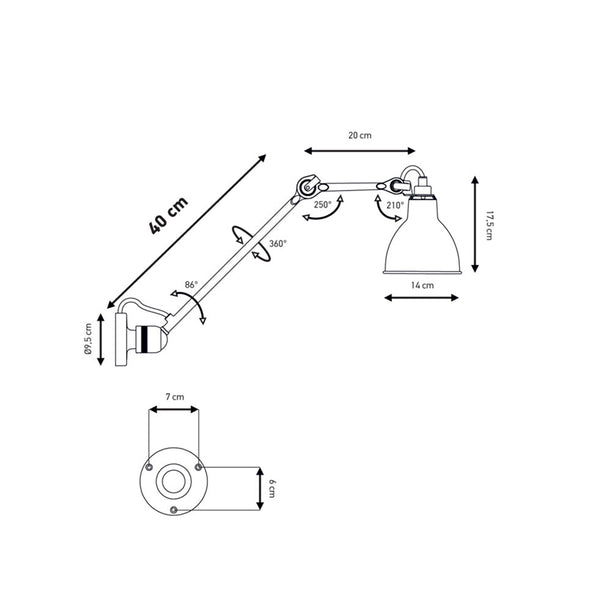 Schéma des dimensions de l'applique Lampe Gras modèle C 40 cm