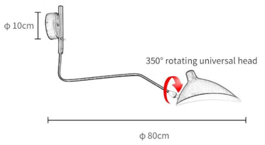 Schéma dimensionnel pour applique murale réglable à une tête