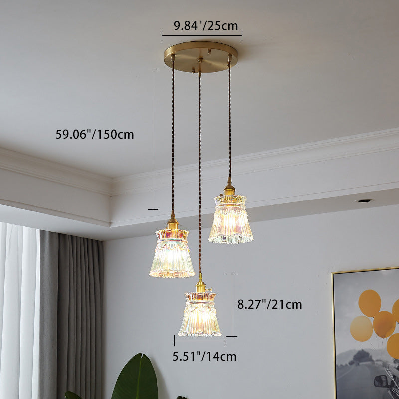 Afmetingen diagram van een ronde voet met drie lampen