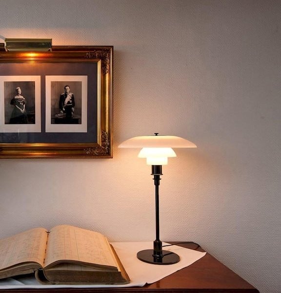 Opal glass table lamp shown from another angle
