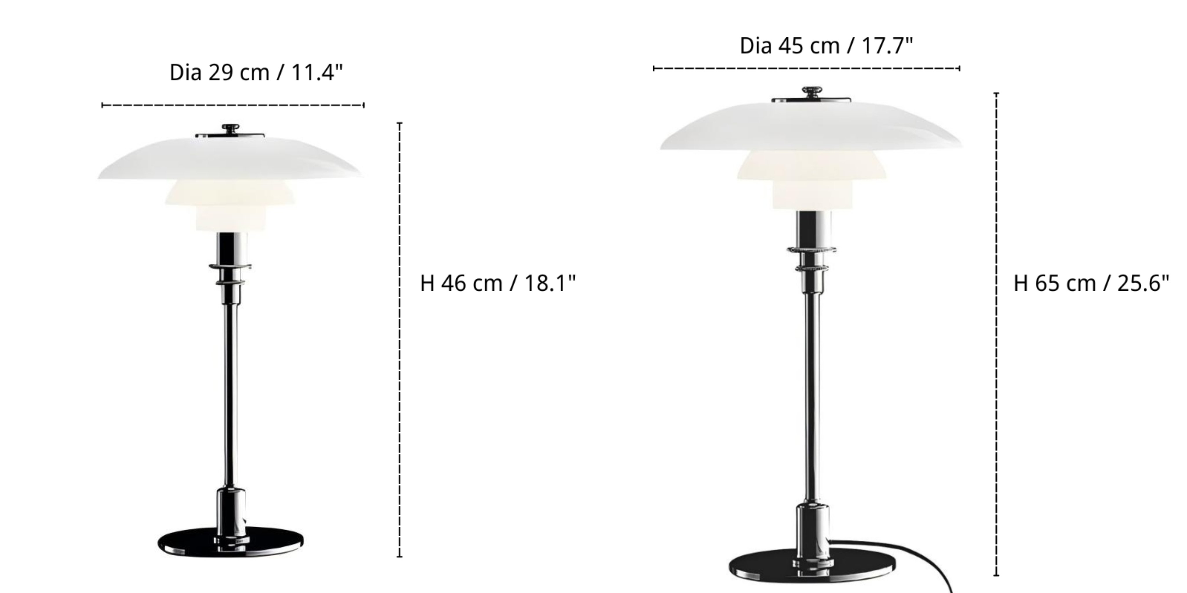 Product size diagram for the Nordic opal glass table lamp