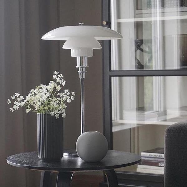 Modern opal table lamp shade and stem view