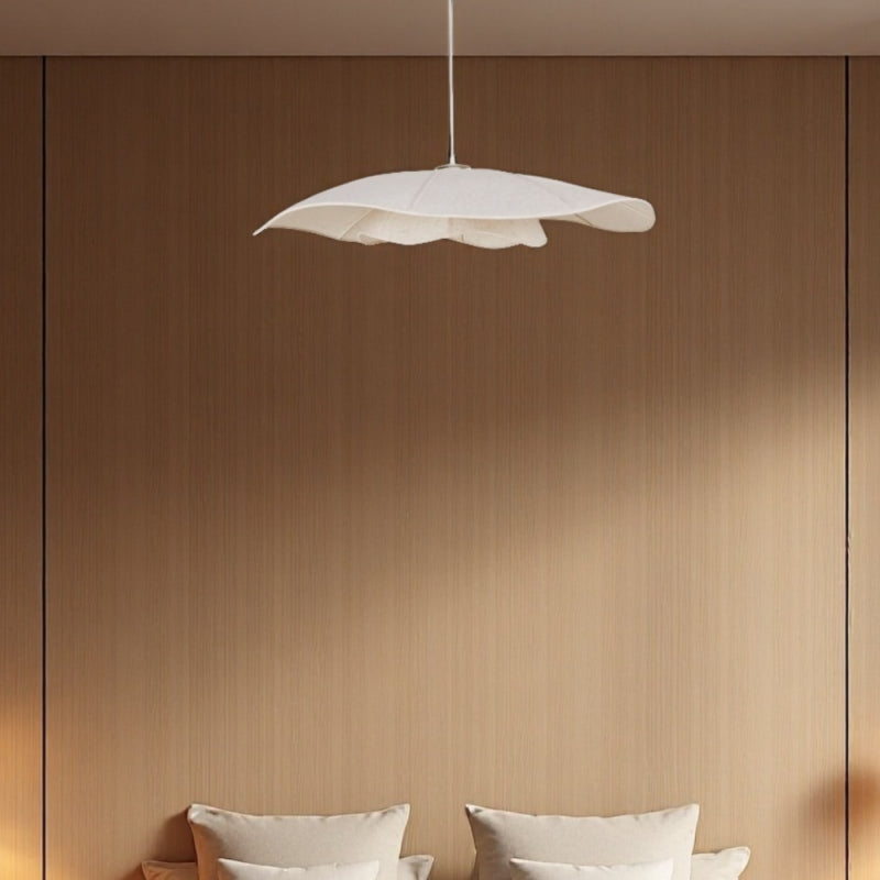 Lampada a sospensione minimalista in lino bianco Elunira.webp__PID:226f963c-321c-4631-abaf-63a10e6ccf70
