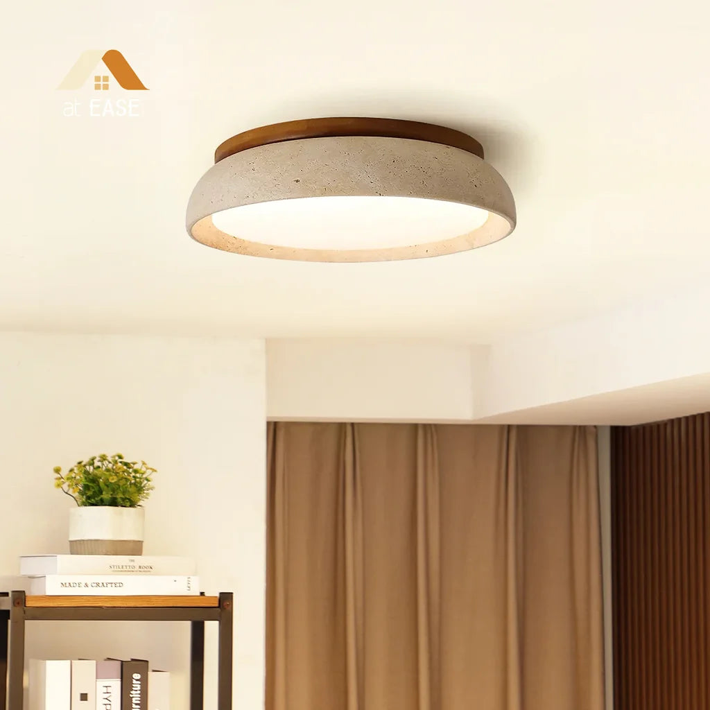 Veliana Wabi-Sabi Round Travertine Ceiling Light scene4.webp__PID:36100275-3021-4e19-9698-28f8d603038f