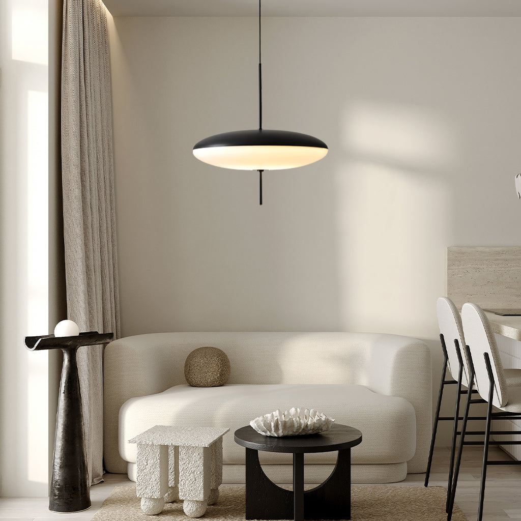 Claudio Saucer Pendant Light black living room.jpg__PID:6eeac1e4-1a2e-47f7-ac10-fae47a798b62