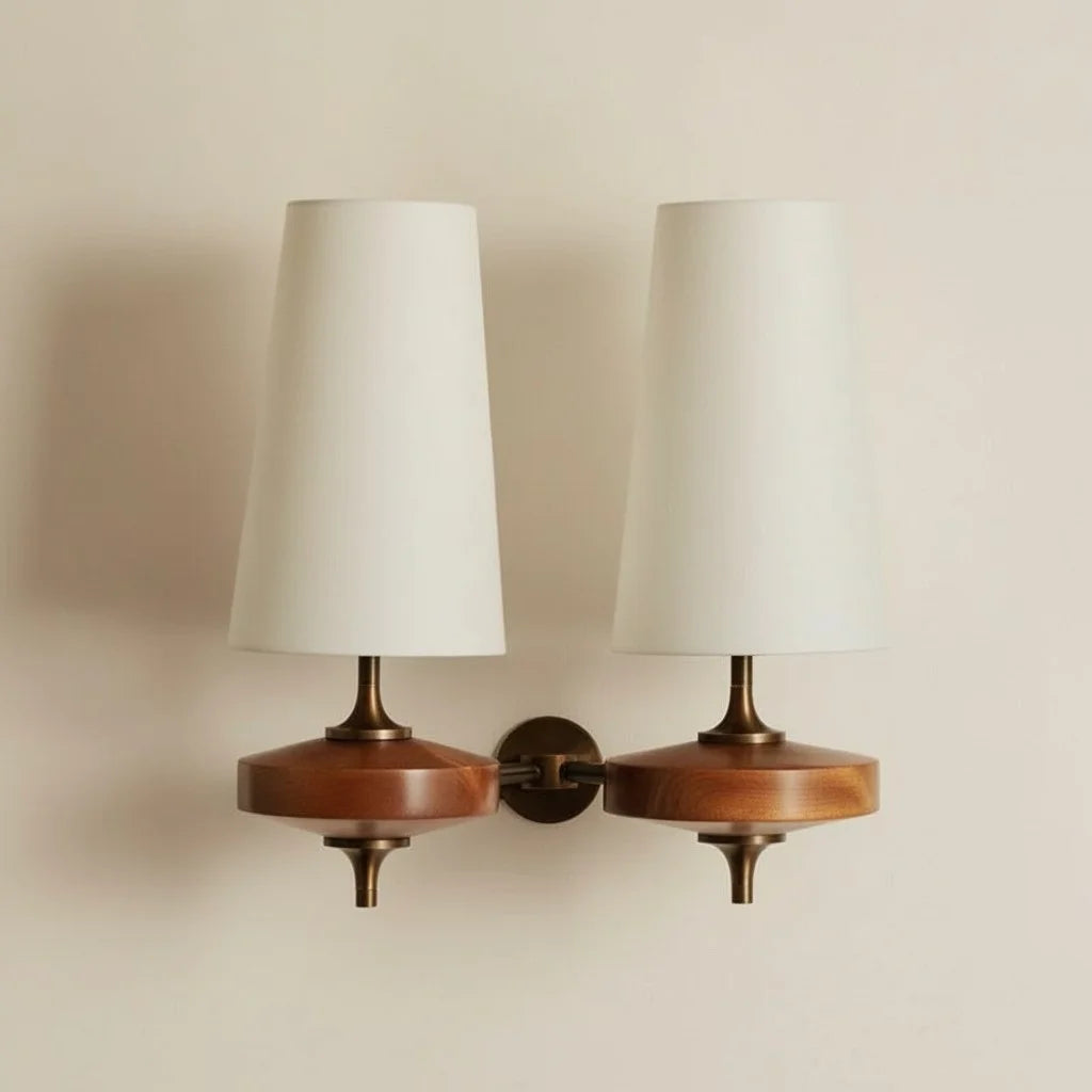 Kaelen Vintage stoffen wandkandelaar met taps toelopend accent, 2 hoofden, wit sku.webp__PID:a6541387-c5f5-45b2-bc05-9c848ba541ec