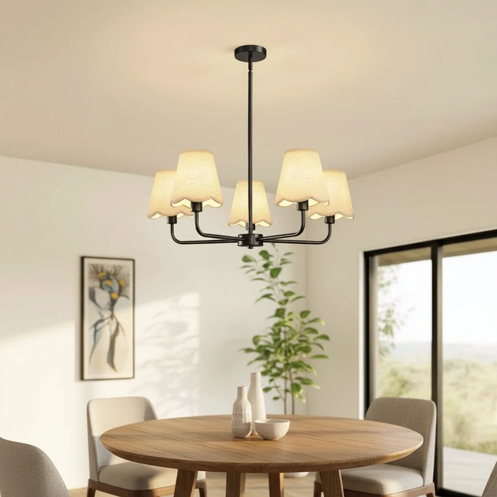 Lámpara de araña moderna con pantalla de tela de varios brazos Mira8.webp__PID:3d626ea6-364c-4383-a349-0e5e3c708ede