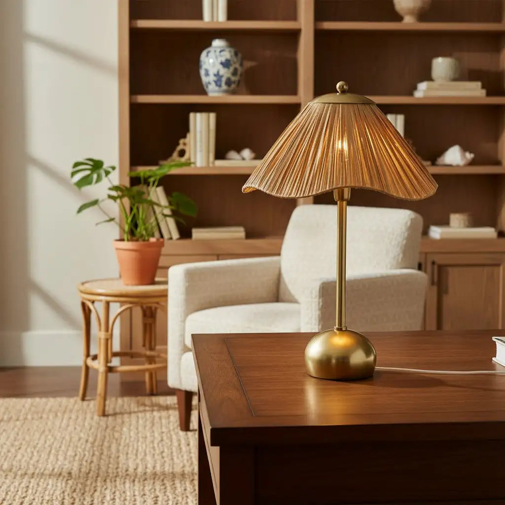 Ivyre moderne geschulpte metalen tafellamp van raffia10.webp__PID:8715c824-5f5e-431c-bb96-0625310324b7