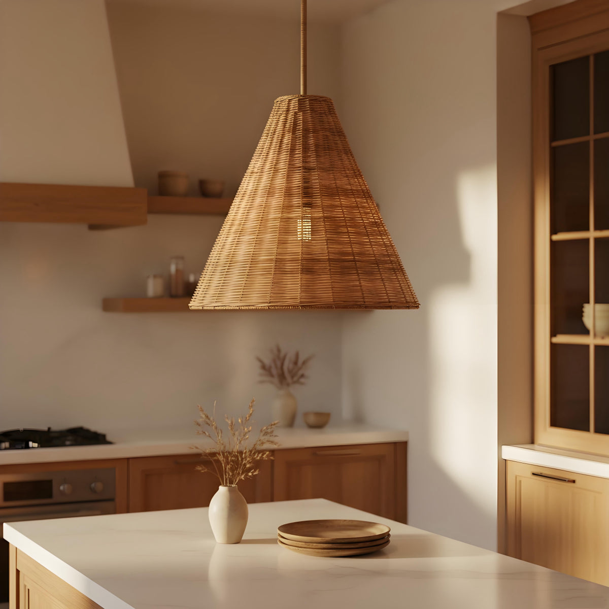 Ilario Rustiek Geweven Rotan Kegel Hanglamp.webp__PID:fa181b7c-a483-4901-89cc-750042247aad