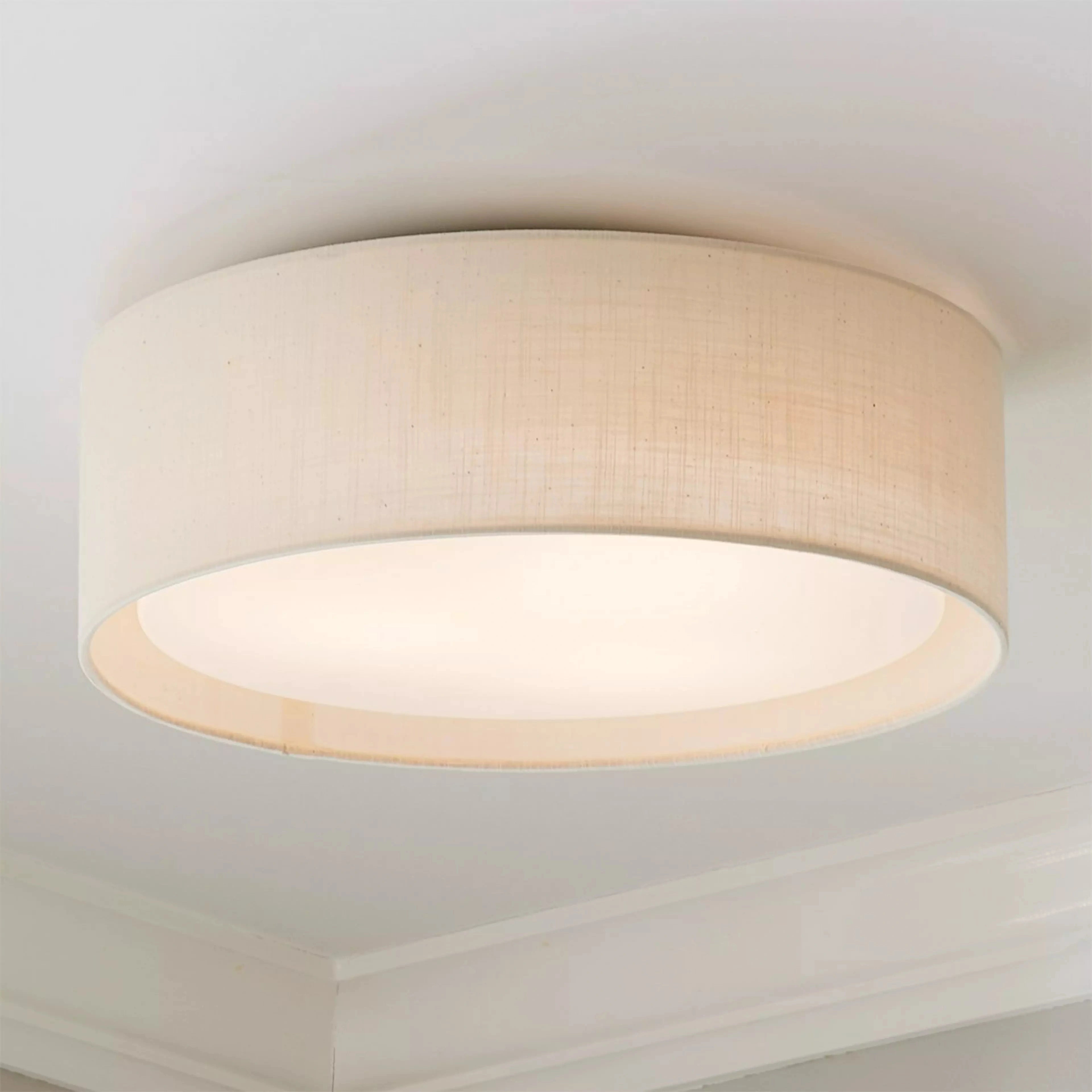 Shelby Modern Slim Shade LED-plafondlamp voor inbouw havermout linnen