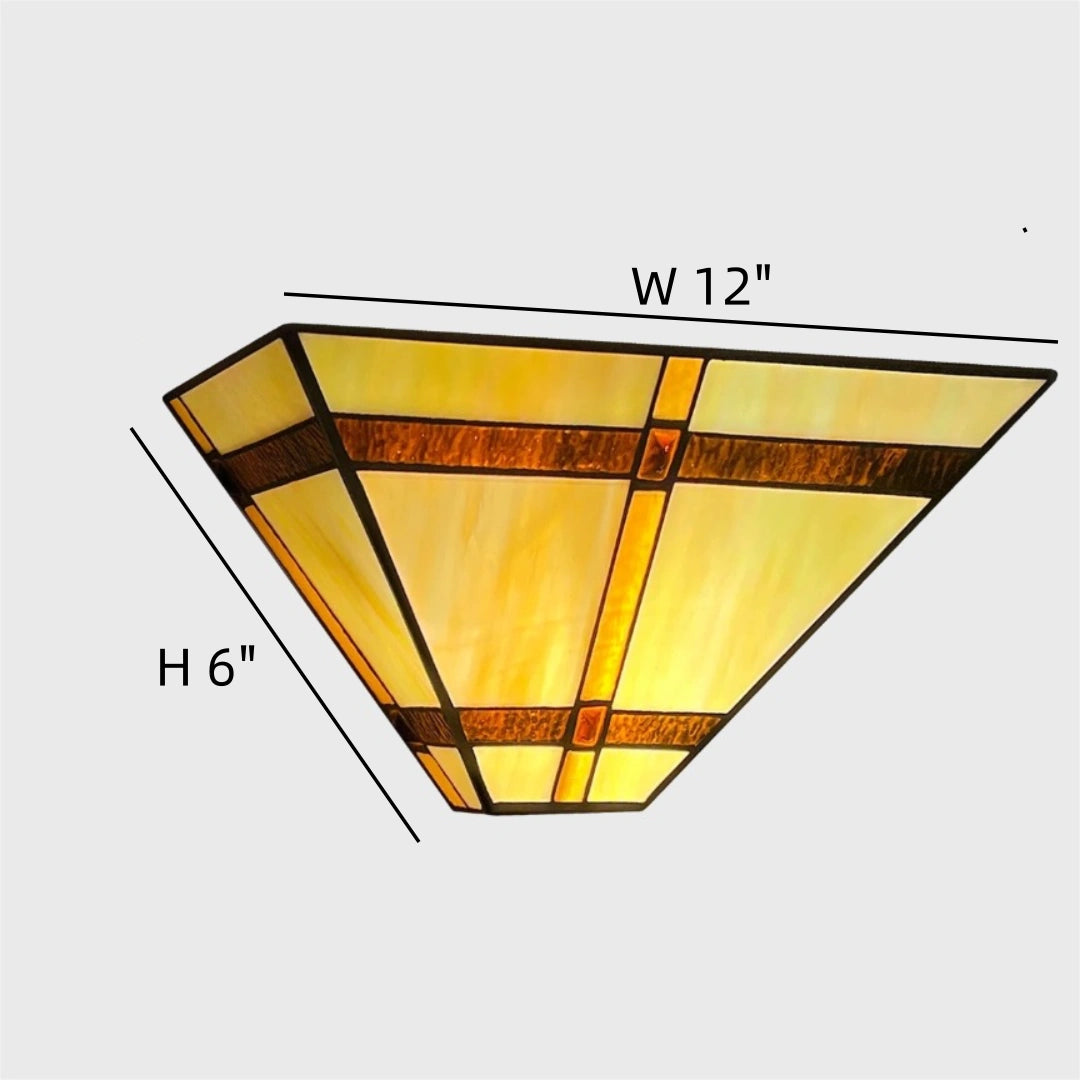 Varenna Farmhouse Tiffany wandlamp met gebrandschilderd glas, afmetingen: size.webp__PID:3d1fe9d6-19c0-43b6-9cde-e5ec3429b775