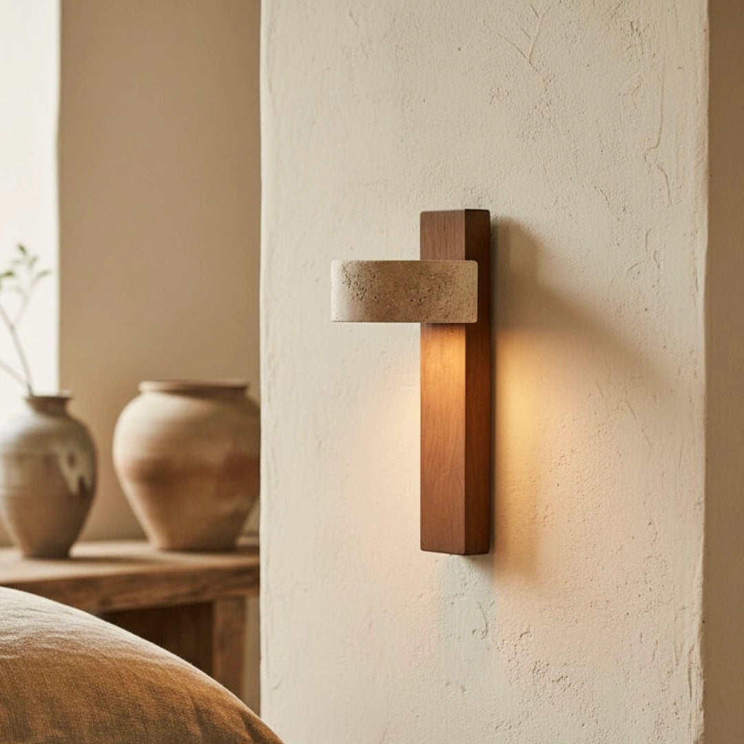 Applique murale LED en travertin naturel Shawna Wabi Sabi3.webp__PID:216711eb-13e0-4095-996e-8f833f9f9d21
