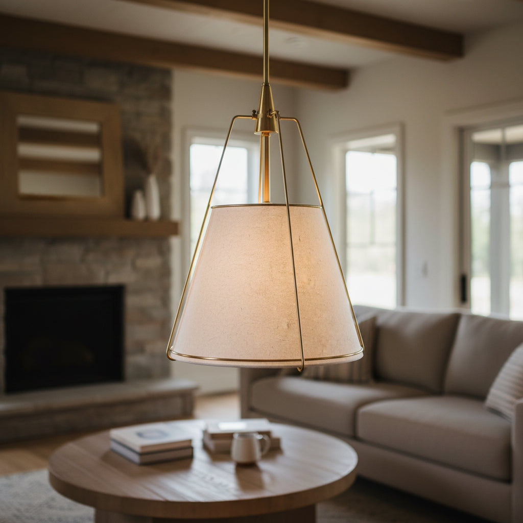 Shimmer minimalistische conische linnen metalen hanglamp-6.jpg__PID:12bca078-b193-4e6c-91db-fdb38ac12fc6