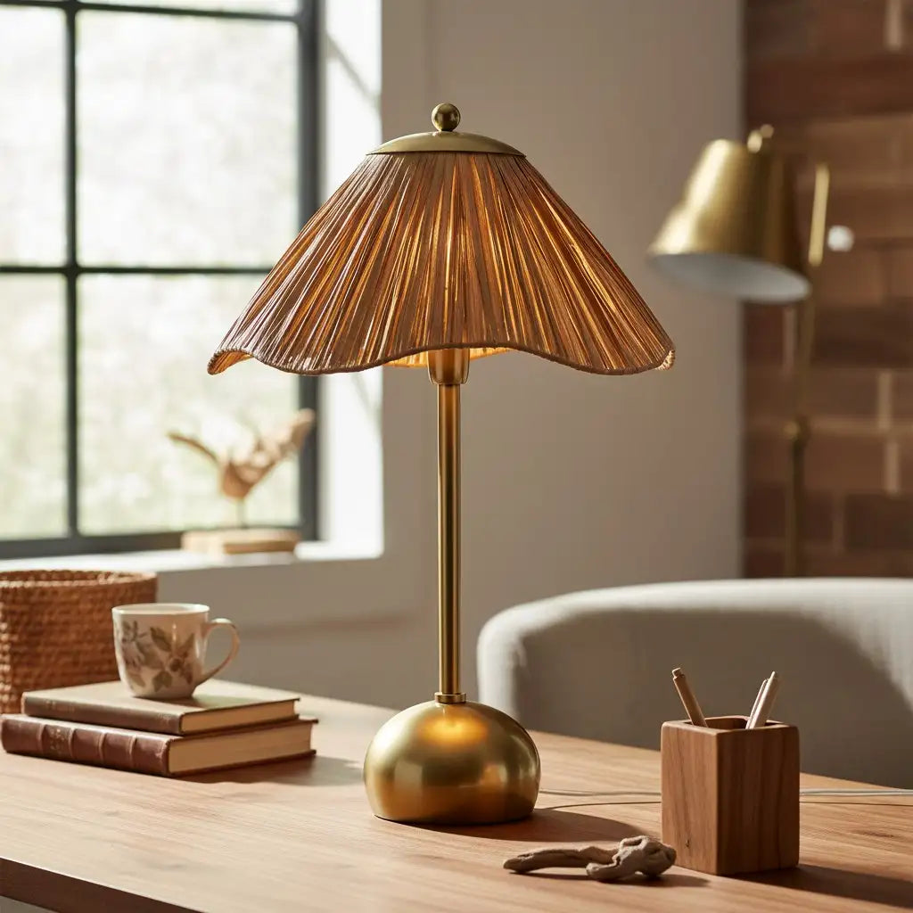 Ivyre moderne geschulpte metalen tafellamp van raffia11.webp__PID:15c8245f-5e93-4c3b-9606-25310324b733
