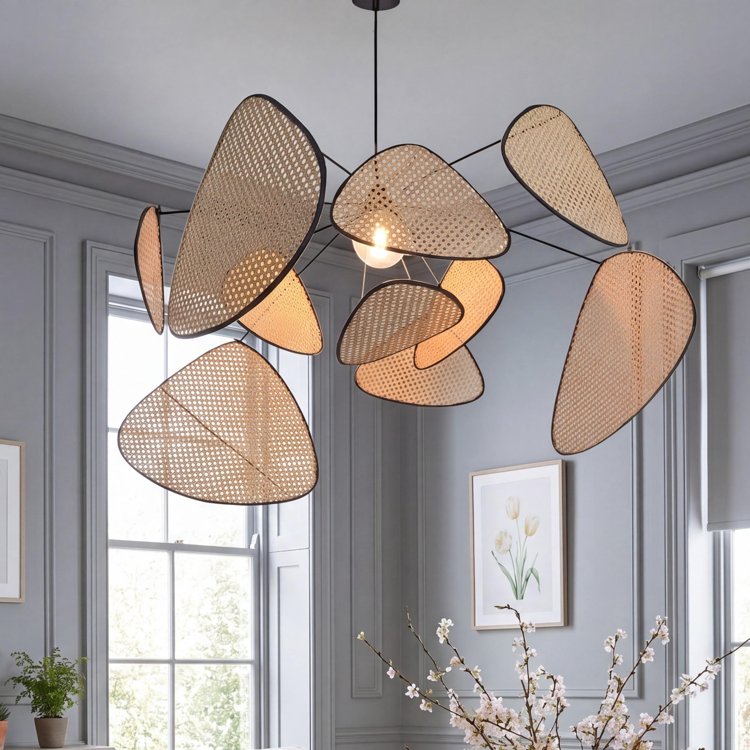 Screen Cannage Pendant Light with layered rattan shade panels