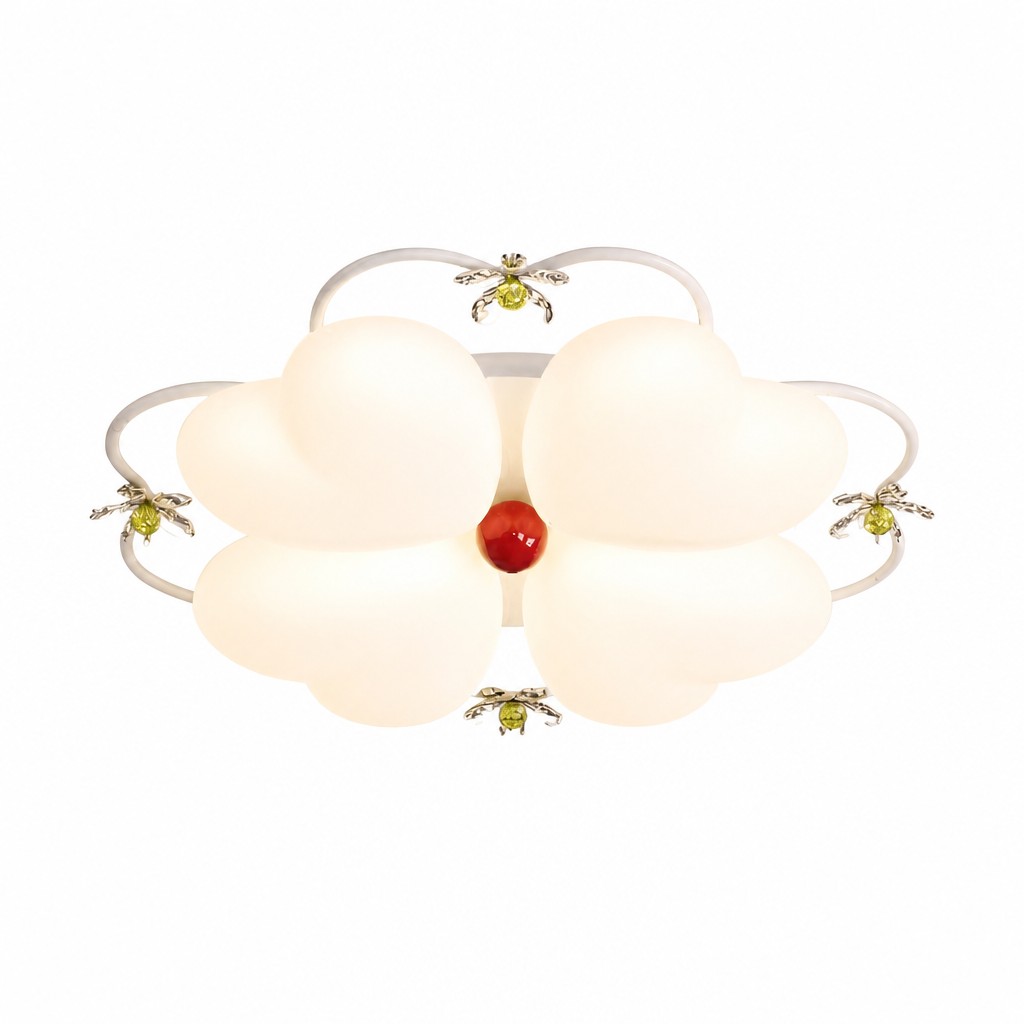 Plafoniera nordica a 4 luci con motivo floreale bianco