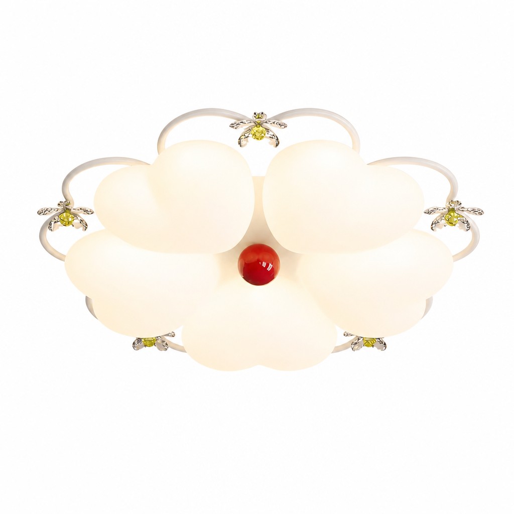 Plafoniera nordica a 5 luci con motivo floreale bianco