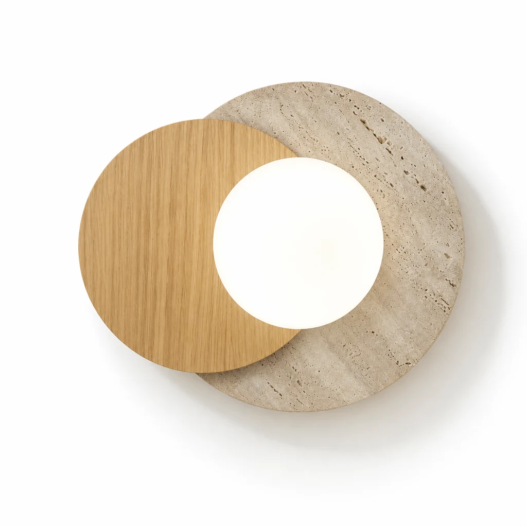applique murale en bois naturel et travertin (vue produit)