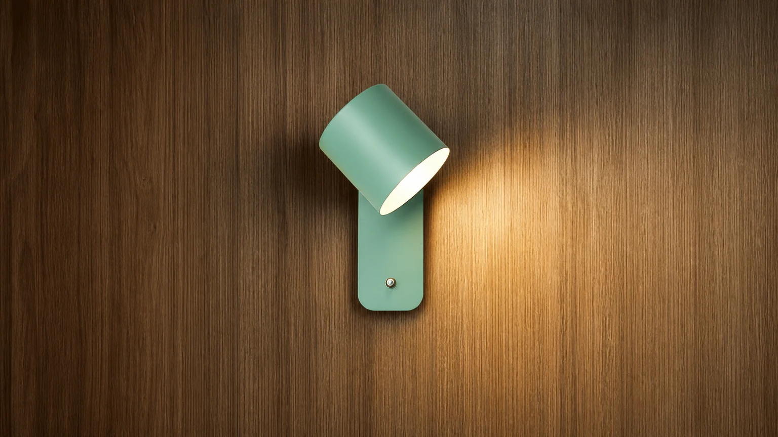 Draaibare cilindervormige wandlamp in een kameromgeving.