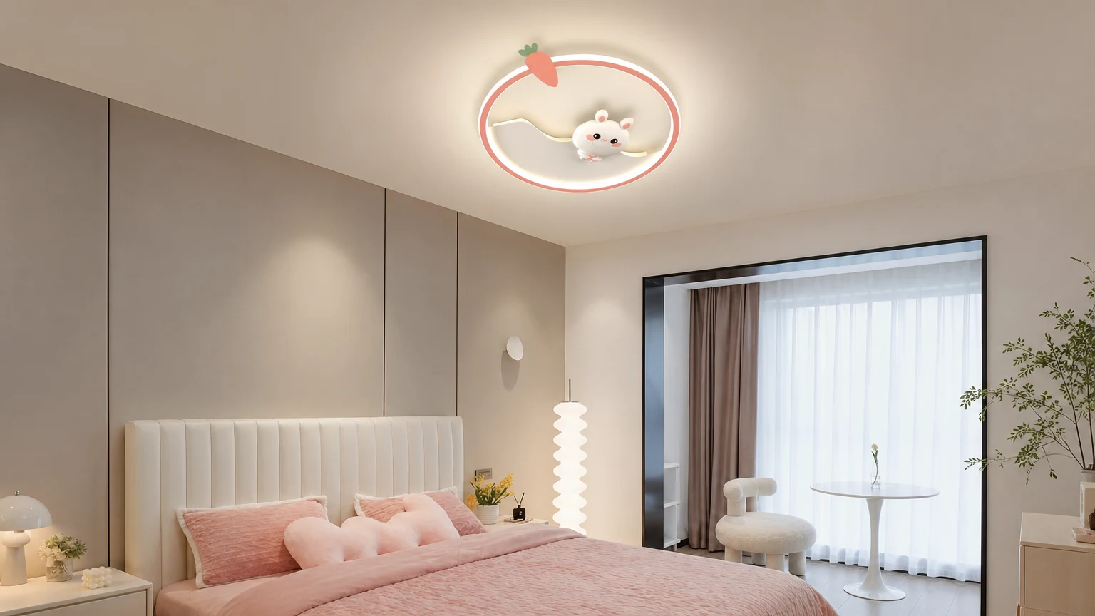 Runde LED-Deckenleuchte in Hasenform für sanfte Schlafzimmerbeleuchtung