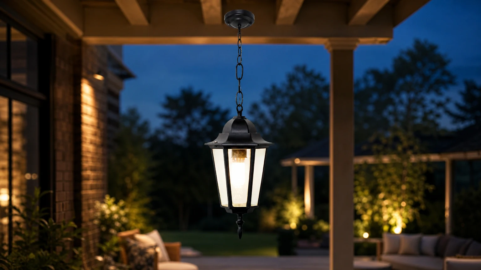Suspension hexagonale traditionnelle d'extérieur dans une scène de patio couvert