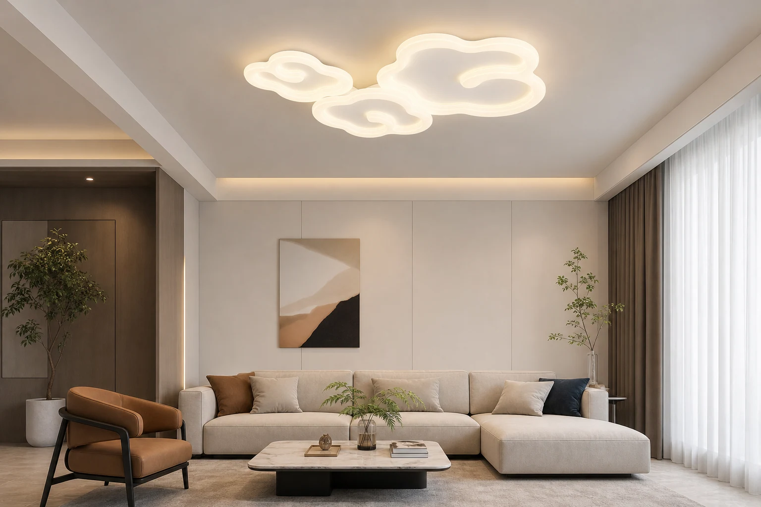 Plafoniera a LED Cloud in un ambiente lifestyle.