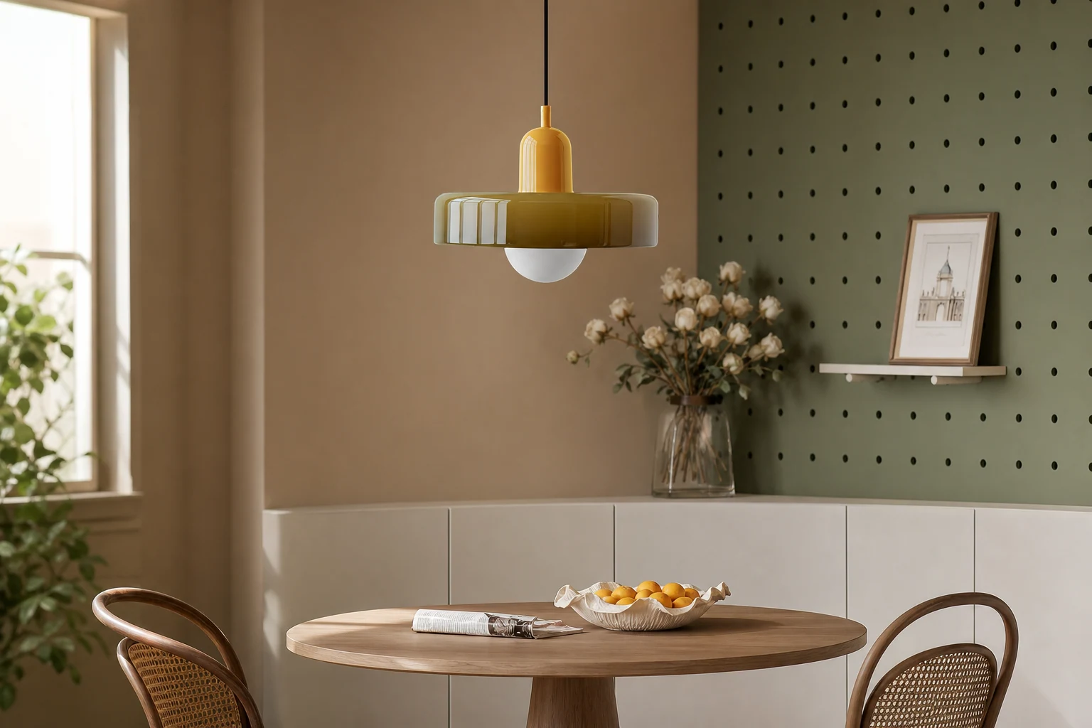 Morandi Disc Orb glazen hanglamp in een lifestyle-setting