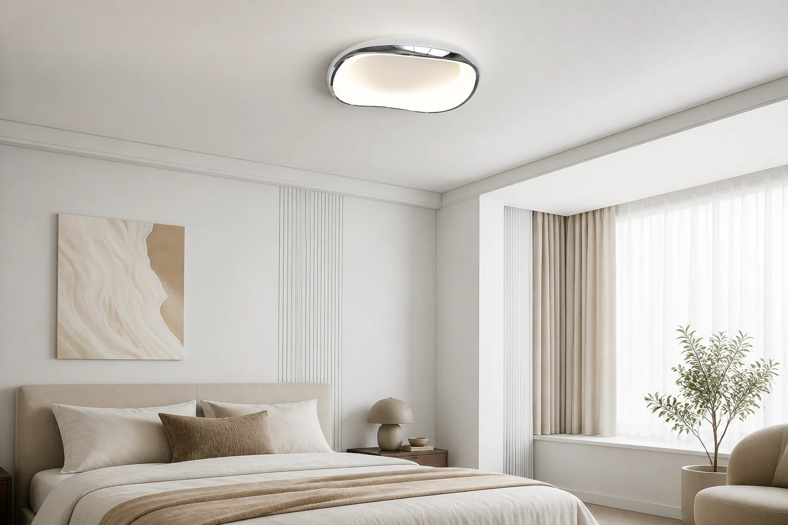 Scena supplementare della stanza che mostra la plafoniera a LED a incasso di forma irregolare.