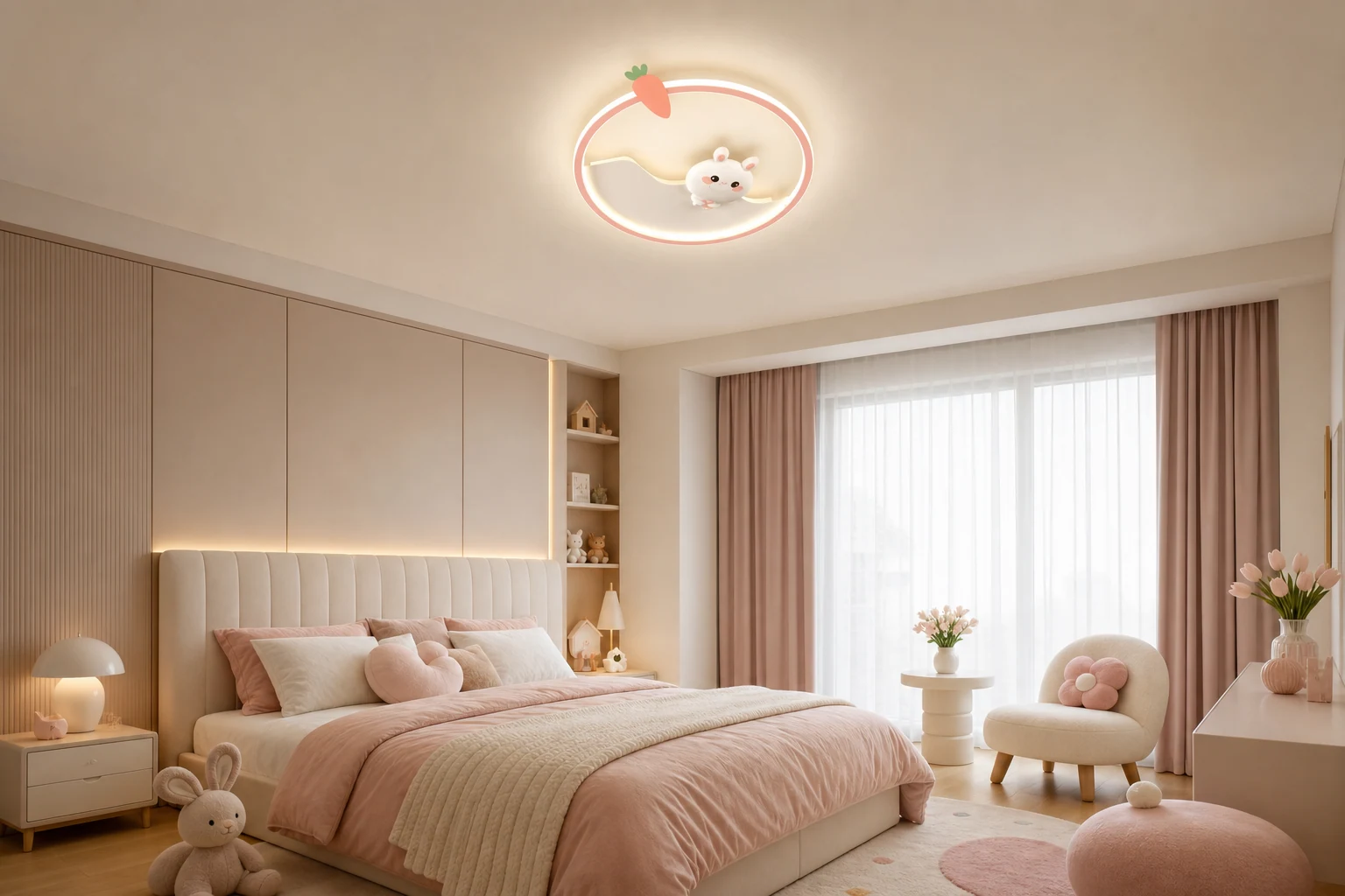 Lifestyle-Raumszene mit installierter LED-Deckenleuchte in Hasenform