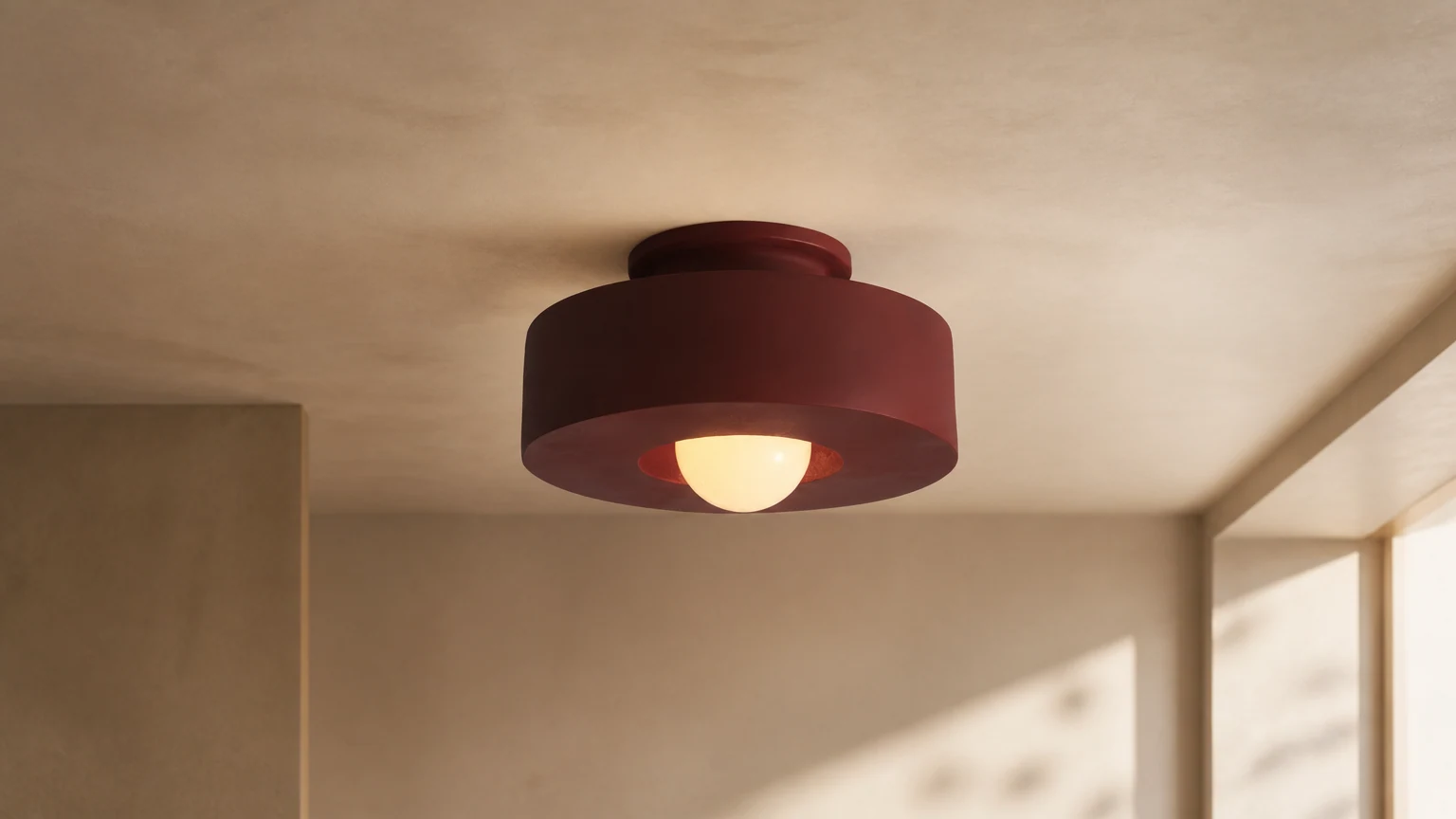 Retro Wabi Sabi hars plafondlamp getoond in een rustige interieuromgeving.