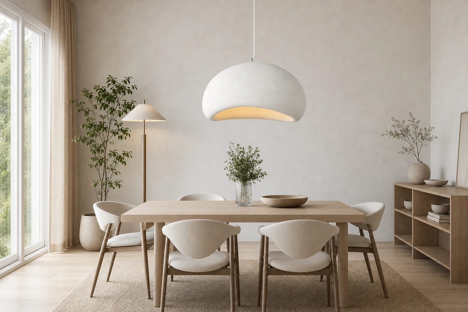 Kreative Wabi-Sabi-Pendelleuchte in einem Lifestyle-Zimmer