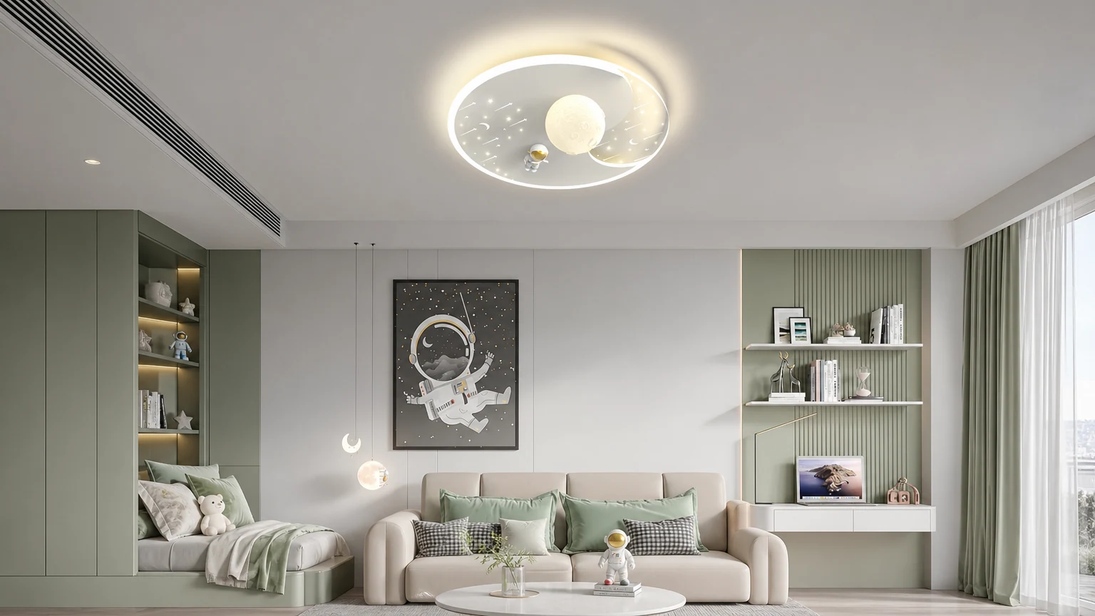 LED-Deckenleuchte in Form einer Weltraumkugel (Spaceman Planet Orb) für ein Kinderzimmer