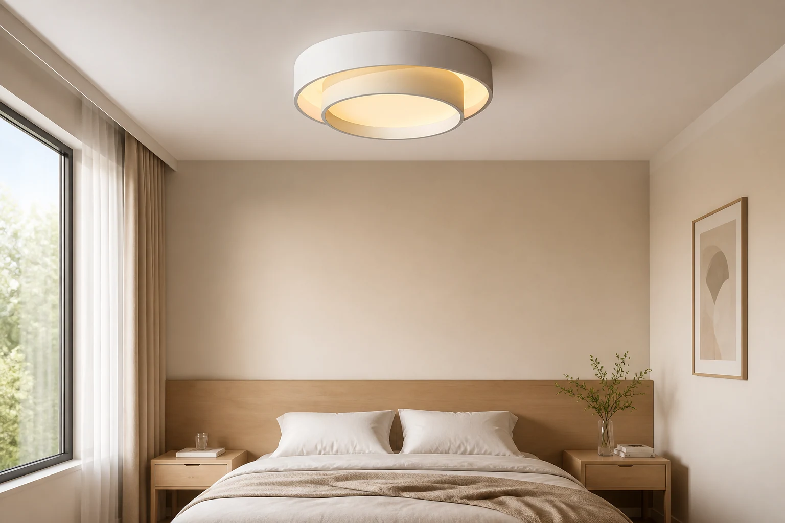 Scène de salon avec un double plafonnier LED rond