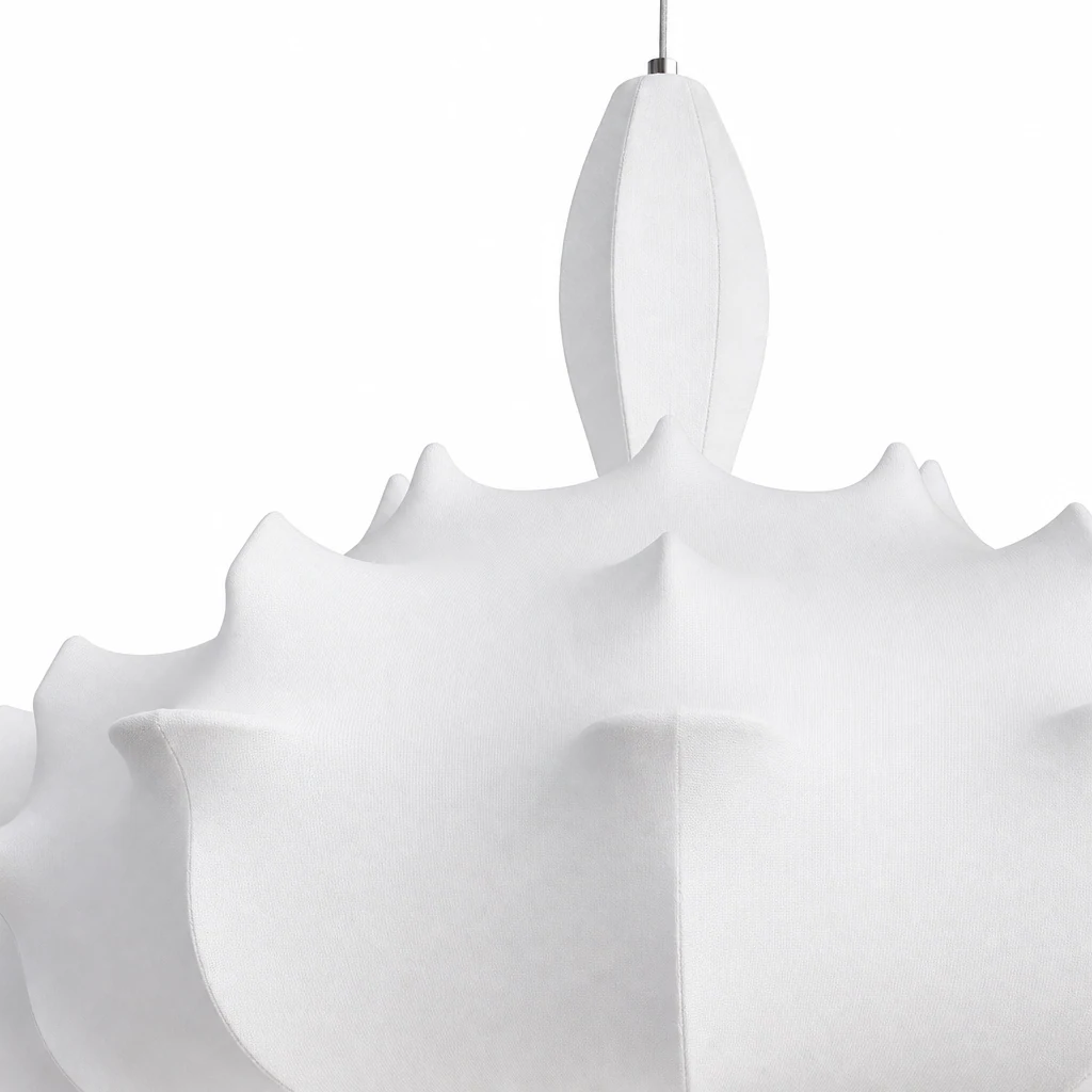 Dettaglio ravvicinato della superficie del lampadario in resina a forma di bozzolo