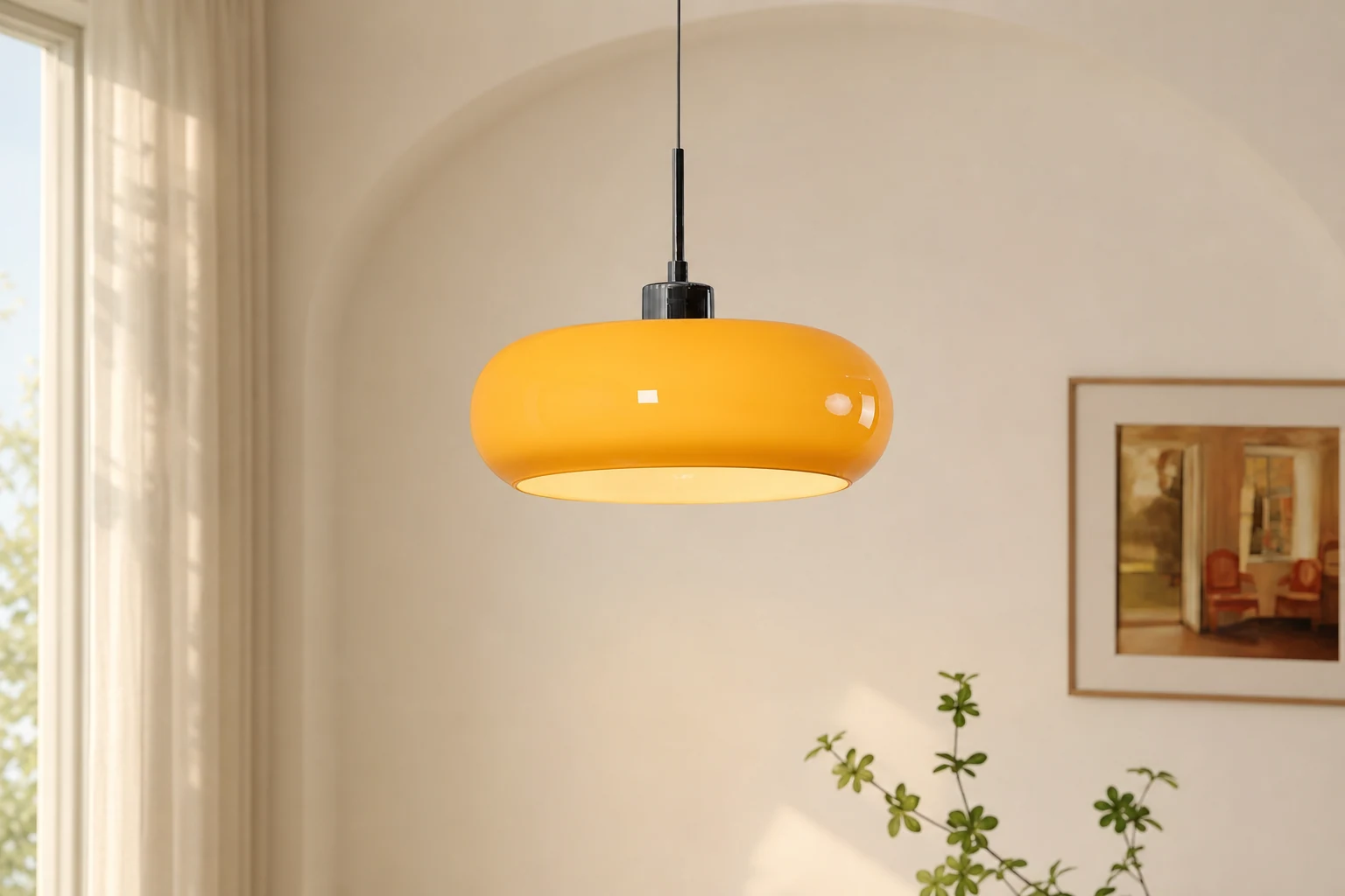 Nordische Retro-Glas-Pendelleuchte in einer Interieur-Lifestyle-Szene